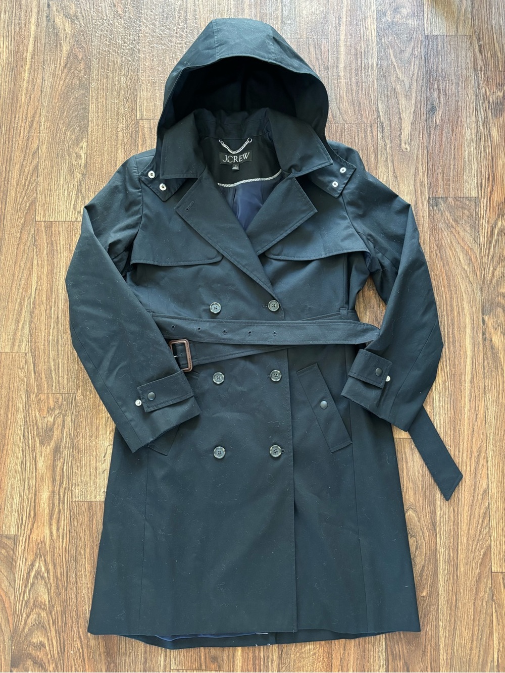 J.Crew Women's Icon Trench Coat Black Size 14 Hooded Water-Repellent BF456 FA24 - Picture 2 of 16